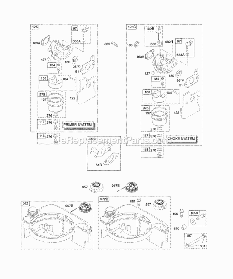 Carburetor Fuel Supply Diagram and Parts List for 120602-0100-B1  Briggs and Stratton Engine